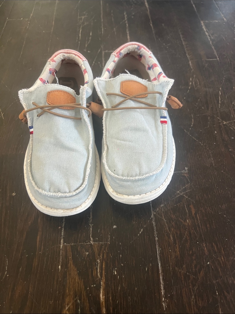 Hey Dude Light Blue Canvas Slip-Ons with American Flag Accents